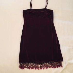 Mirrors Velour Beaded Cocktail Dress - Wine Color